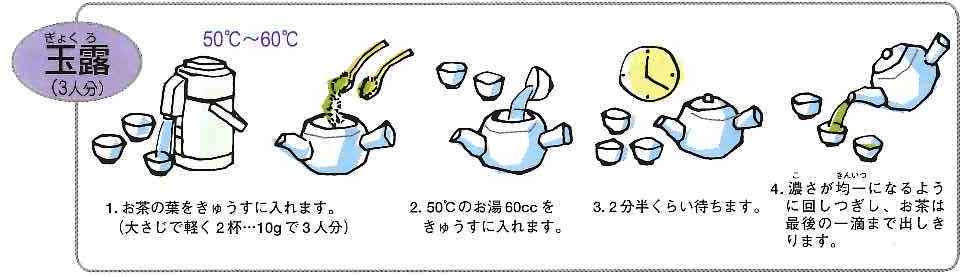 玉露の淹れ方イラスト 京都 宇治 お茶の北岡園